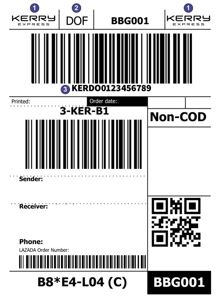 ตัวอย่างฉลากนำส่ง Kerry Express Drop Off