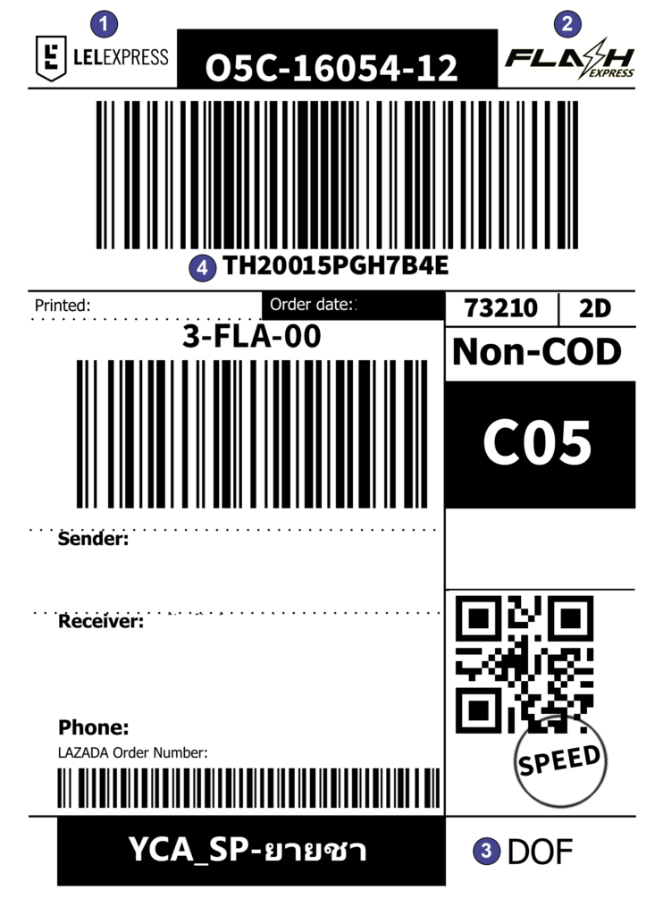 ตัวอย่างฉลากนำส่ง LEX Drop Off - (LELExpress - Flash Expres)