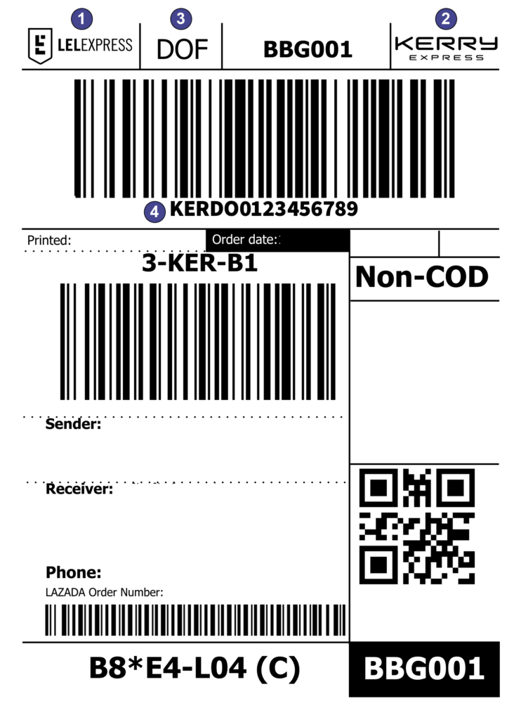 ตัวอย่างฉลากนำส่ง LEX Drop Off - (LELExpress - Kerry Express)